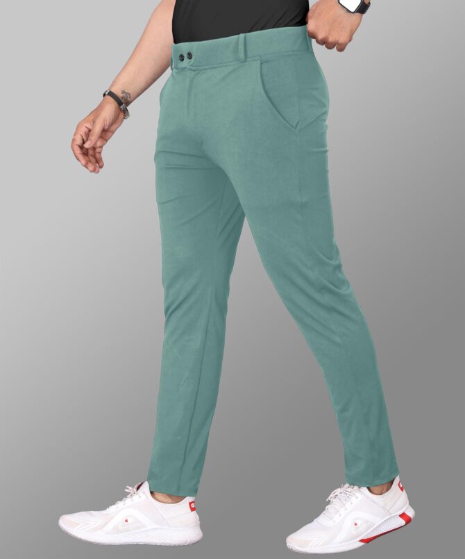 Mehrang Men's Stretchable Stretchable Formal Pant Trousers | Stylish Slim Fit Mid Rise Men's Wear Trousers For Office Or Party | Polycotton Knitted Fabric (In, Numeric, 32, English Green) - Image 5