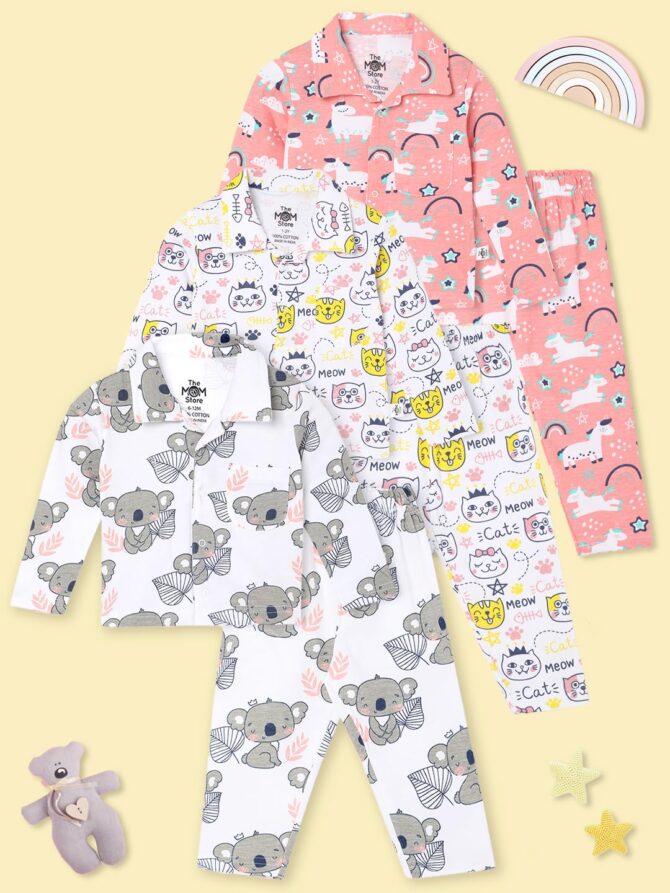 The Mom Store Kids/Baby Pajama Set Combo | Cotton | Nightwear | Comfortable | for Boys and Girls | Fruity Cutie, My Smoothie & Sweet Like a Doughnut, Multi | 7-8Y - Image 9