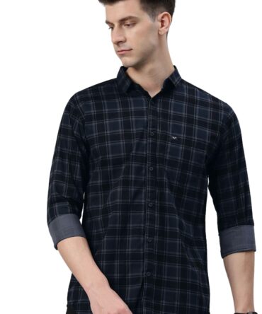 Majestic Man Men Small Checkered Slim Fit Cotton Casual Shirt (Medium, Charcoal Grey)
