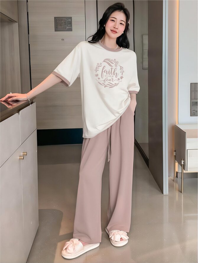 BLACKSTEP Women's Cotton Blend T-Shirt & Pyjama Ethnic Co Ord Set, Printed Night Suit, Western Dress, Sleepwear with Relaxed Fit and Stylish Design (XX-Large, Pink) - Image 4