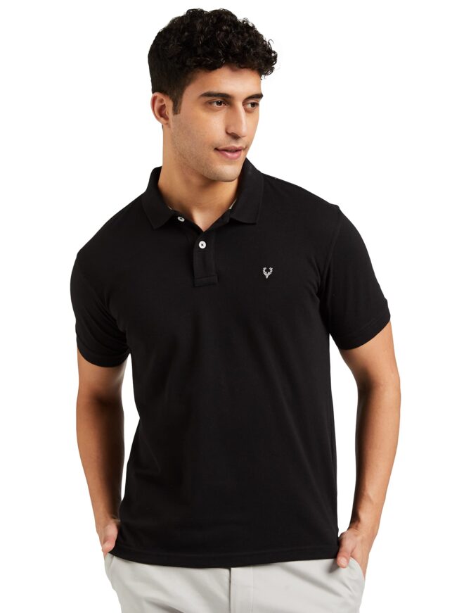 Allen Solly Men's Plain Regular Fit Cotton Polo (AMKP317G04249_Jet Black_X-Large)