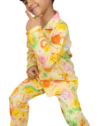 Boy's & Girl's Cotton Printed Night Suit Pack of 1 (Indo western sports fit_Yellow_4-5 Years)
