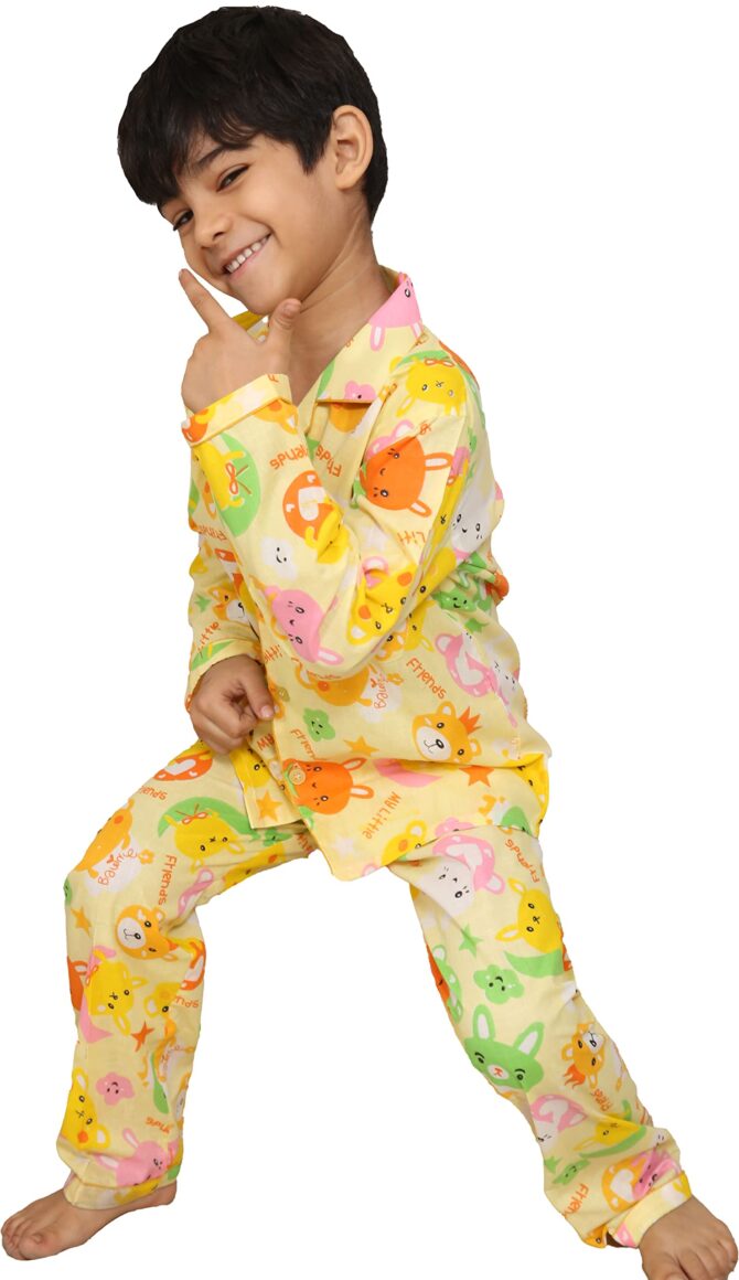 Boy's & Girl's Cotton Printed Night Suit Pack of 1 (Indo western sports fit_Yellow_4-5 Years) - Image 3