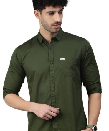 Majestic Man Classic Slim Fit Pure Cotton Casual Shirt (Medium, Olive, Men)