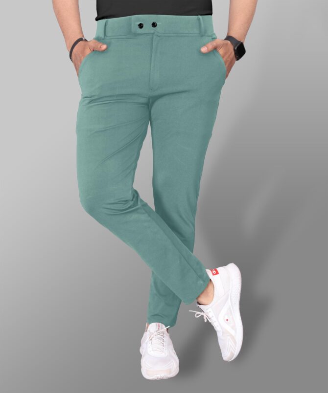 Mehrang Men's Stretchable Stretchable Formal Pant Trousers | Stylish Slim Fit Mid Rise Men's Wear Trousers For Office Or Party | Polycotton Knitted Fabric (In, Numeric, 32, English Green) - Image 4