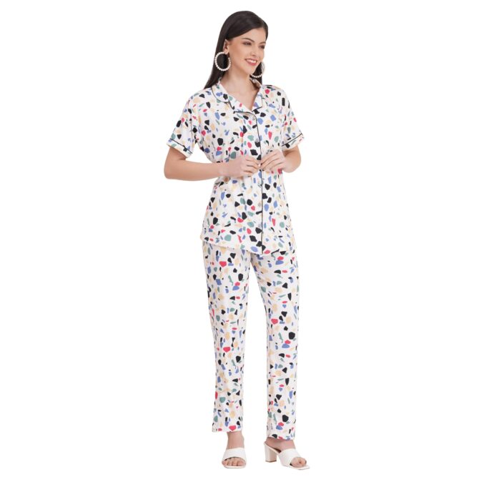 Tulzott Women's Pure Cotton Top & Pyjama Set - Printed Nightwear and Loungewear, Comfortable Night Suit for Sleep and Relaxation Brown - Image 7