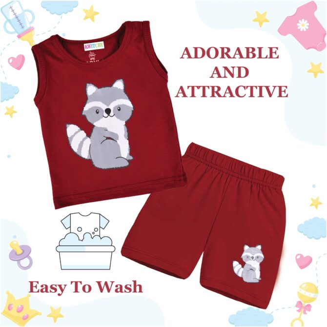 Kwitchy Boy's T-Shirt & Shorts Set New Born Baby Clothes | Kids Clothing | Dress | Sleeveless T Shirts | Shorts | Cotton | Casual | Kids Wear | Summer | Birthday Gifts (3-4 Years) (Maroon) - Image 2