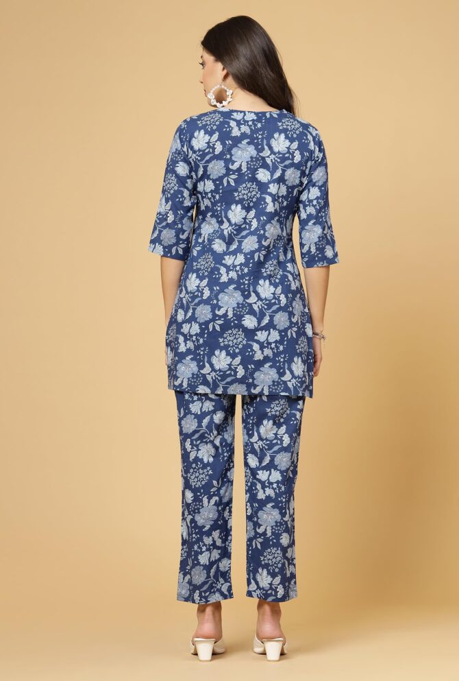 Pistaa's Women's Cotton Printed Night Suit Top And Pajama Set (Medium, Indigo Blue) - Image 5