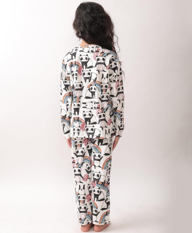 ANTHRILO Pure Cotton Printed Pyjama Set for Girls | Sleepwear | Night Suit, Night Wear | Long Sleeves T-Shirt & Pyjama | Regular Wear | 6-7 Years | WHITE1 - Image 6