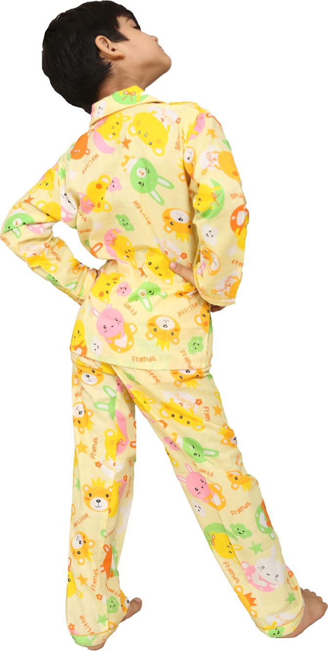 Boy's & Girl's Cotton Printed Night Suit Pack of 1 (Indo western sports fit_Yellow_4-5 Years) - Image 4