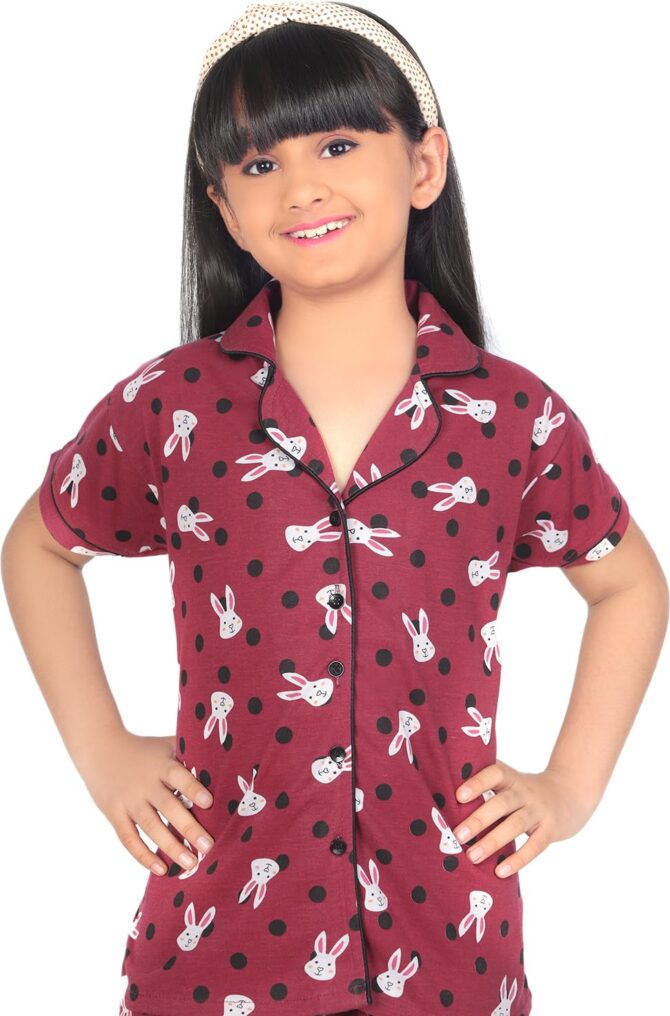 BLOEM Girls Cotton Printed Nightsuit | Night Suit Set for Girls | Soft & Breathable Sleepwear Set (White, 7-8 Years) - Image 2