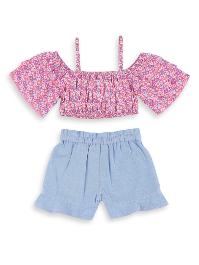 nauti nati Girls Printed Polyester Dress Set| Sleeveless Dress | Top And Shorts Set, 12-18 Months, Pink - Image 8
