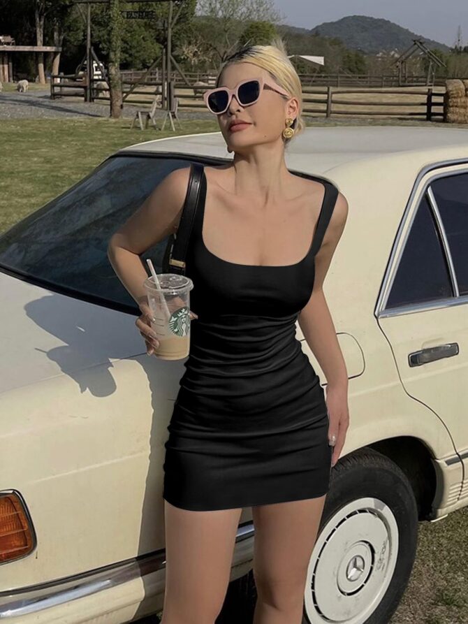BORIFLORS Women's Casual Basic Tank Top Sexy Sleeveless Bodycon Mini Club Dress,X-Large,Black - Image 5