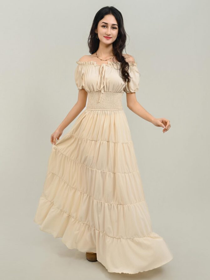 Renaissance Costume Women Medieval Chemise Dress Peasant Tops Irish Under Dress Beige-XS - Image 6