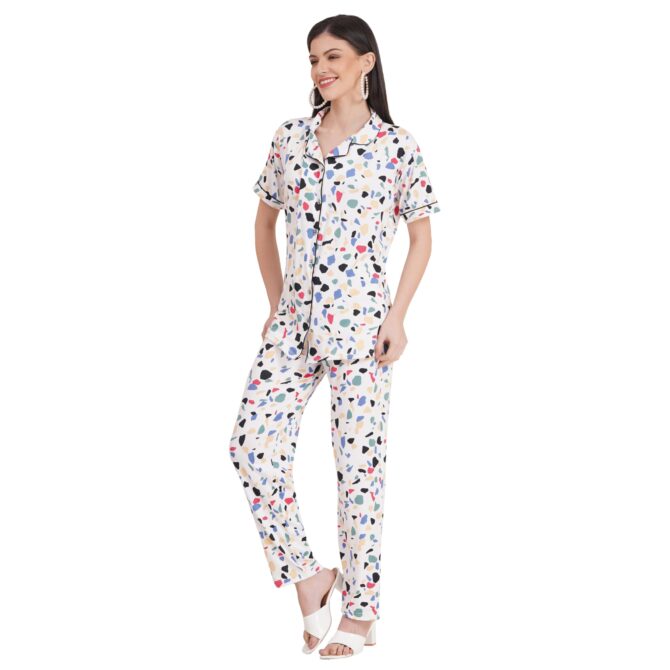 Tulzott Women's Pure Cotton Top & Pyjama Set - Printed Nightwear and Loungewear, Comfortable Night Suit for Sleep and Relaxation Brown - Image 8