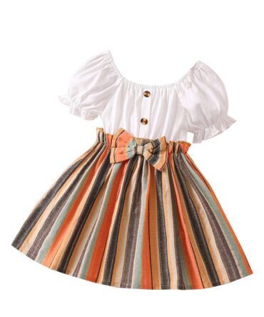TAGAS Girls Polycotton Baby-Girl's Mario Rib A-Line Knee-Length Casual Dress (Kd-202_Orange_5-6 Years)