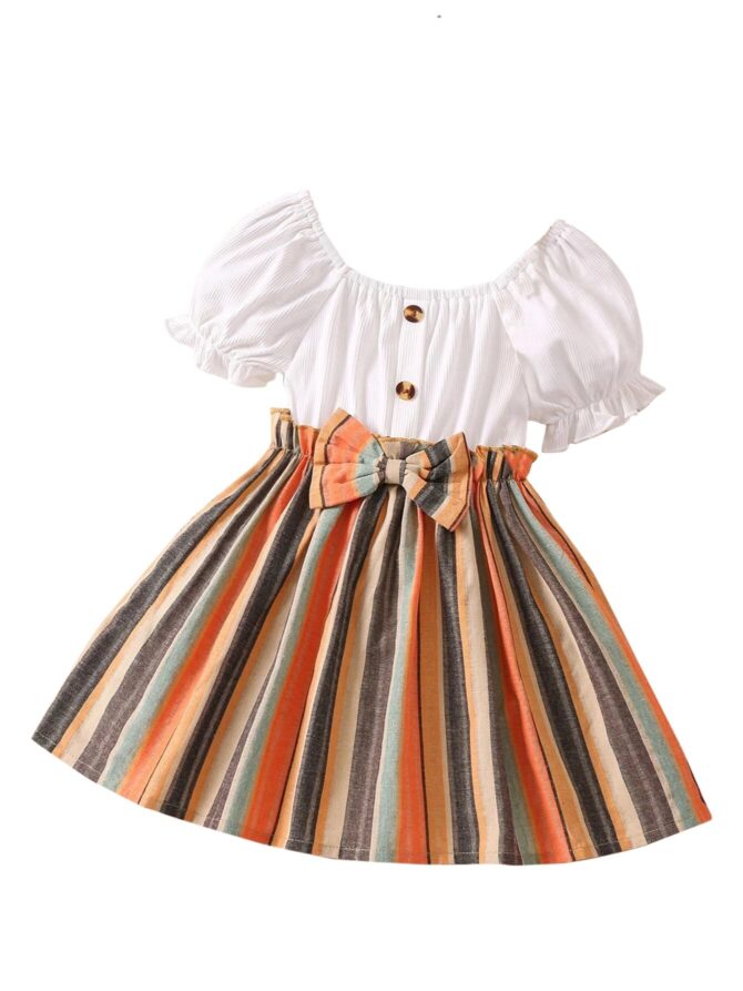 TAGAS Girls Polycotton Baby-Girl's Mario Rib A-Line Knee-Length Casual Dress (Kd-202_Orange_5-6 Years)