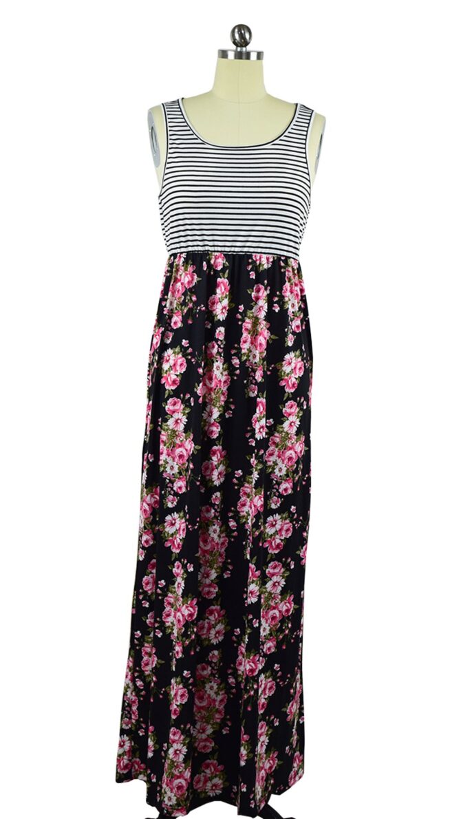 Qin.Orianna Mommy and Me Matching Maxi Dresses,Sleeveless Top Bohemia Floral Printed Matching Outfits with Pockets (Mom 8, Black) - Image 3