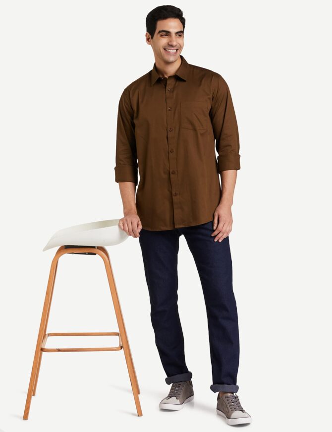 Amazon Brand - Symbol Men's Solid Cotton Formal Shirt | Plain | Full Sleeve - Regular Fit (Available in Plus Size) (Brown_42) - Image 8