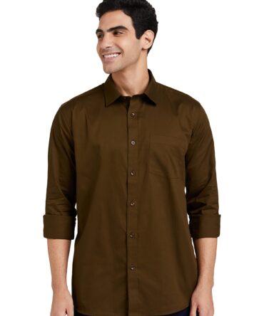 Amazon Brand - Symbol Men's Solid Cotton Formal Shirt | Plain | Full Sleeve - Regular Fit (Available in Plus Size) (Brown_42)