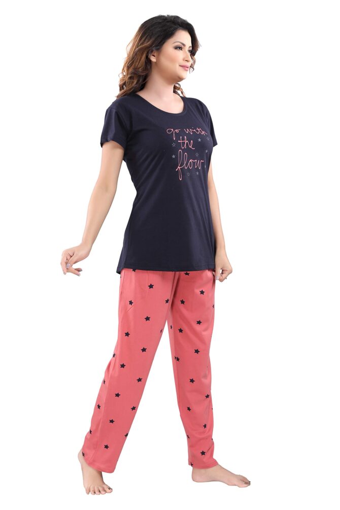 DZZO New Cotton Night Suit for Women Girls | Women's Cotton Printed Night Suit Set Pyjama Set Sleepwear Nightwear Nightdress Loungewear (XXX-Large) Navy Blue - Image 6