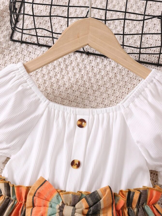 TAGAS Girls Polycotton Baby-Girl's Mario Rib A-Line Knee-Length Casual Dress (Kd-202_Orange_5-6 Years) - Image 5