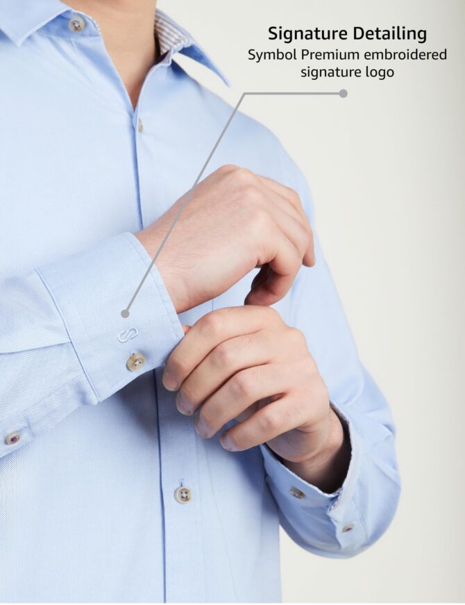 Symbol Premium Men's Cotton Smart Casual Shirt (Regular Fit | Solid Oxford | All Day Fresh) (SP-M-S24-CS-103_Light Blue_XL) - Image 3