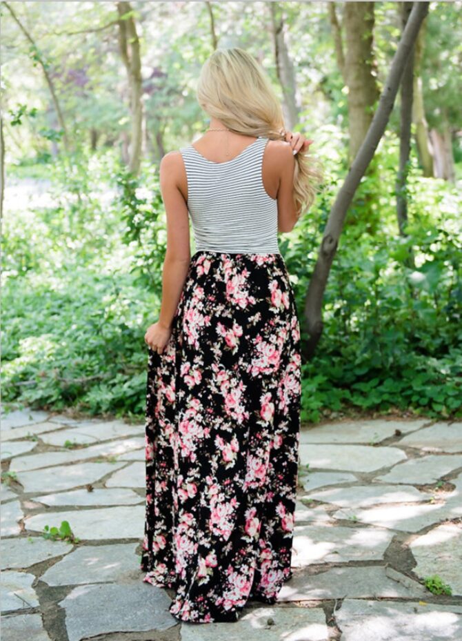 Qin.Orianna Mommy and Me Matching Maxi Dresses,Sleeveless Top Bohemia Floral Printed Matching Outfits with Pockets (Mom 8, Black) - Image 4
