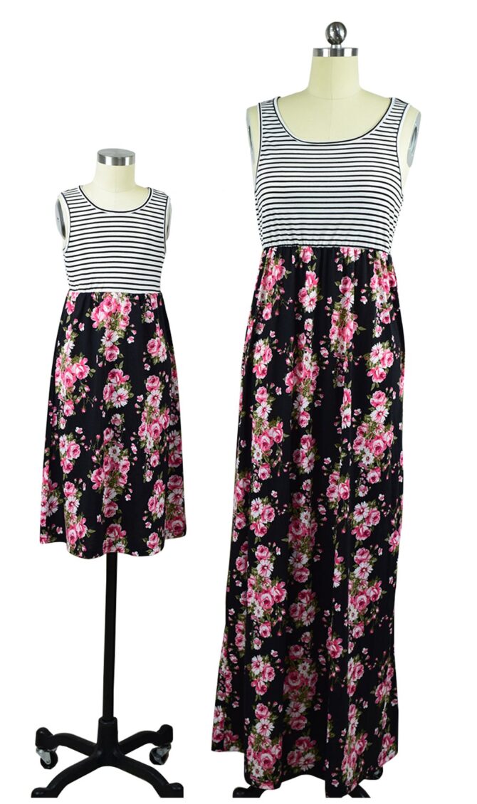 Qin.Orianna Mommy and Me Matching Maxi Dresses,Sleeveless Top Bohemia Floral Printed Matching Outfits with Pockets (Mom 8, Black) - Image 6