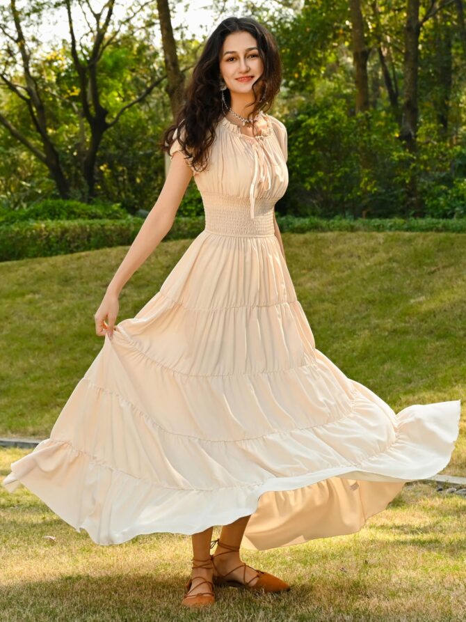 Renaissance Costume Women Medieval Chemise Dress Peasant Tops Irish Under Dress Beige-XS - Image 2