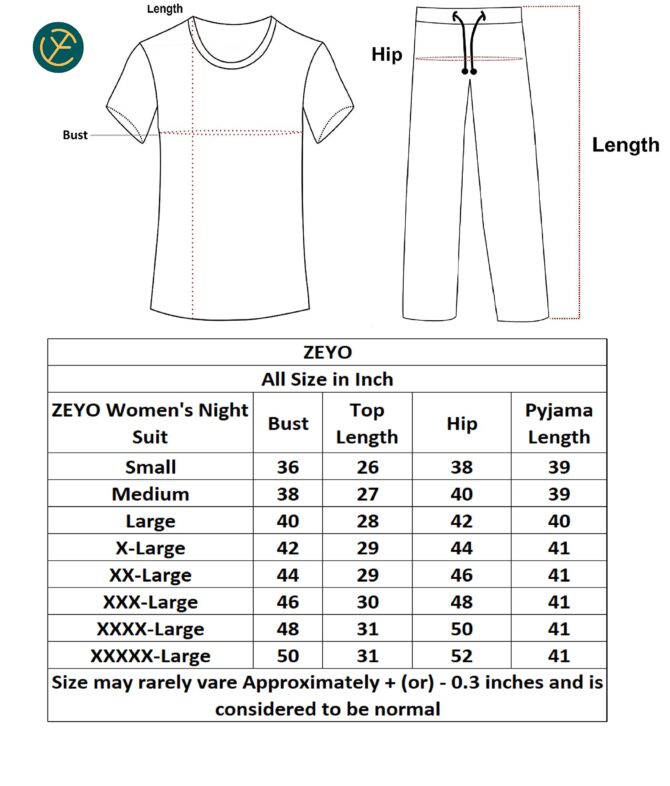 ZEYO Night Suit for Women's Navy Blue Printed Cotton Night Dress of Top and Pajama Set 5774 - Image 2