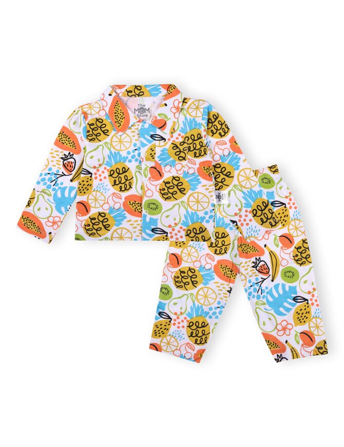 The Mom Store Baby Pajama Set Combo of 2 | 100% Cotton | Nightwear | Sleepwear for Newborn and for Infant | Soft | Comfortable | Breakfast-Sweet Print | for Boys and Girls | White | 6-12M - Image 2