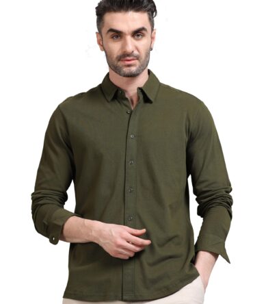 StitchX Solid Shirt for Men Cotton Full Sleeves Regular Fit Plain Mens Shirts Spread Collar Stylish Casual Shirts for Mens Comfortable Fashionable Office Party Casual Wear Mens Shirt Olive Green L