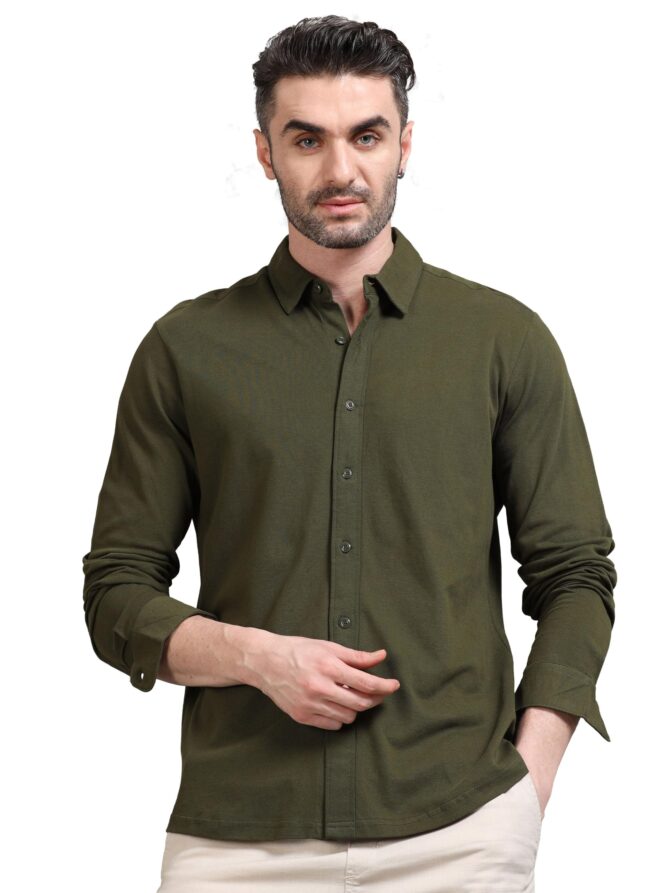 StitchX Solid Shirt for Men Cotton Full Sleeves Regular Fit Plain Mens Shirts Spread Collar Stylish Casual Shirts for Mens Comfortable Fashionable Office Party Casual Wear Mens Shirt Olive Green L