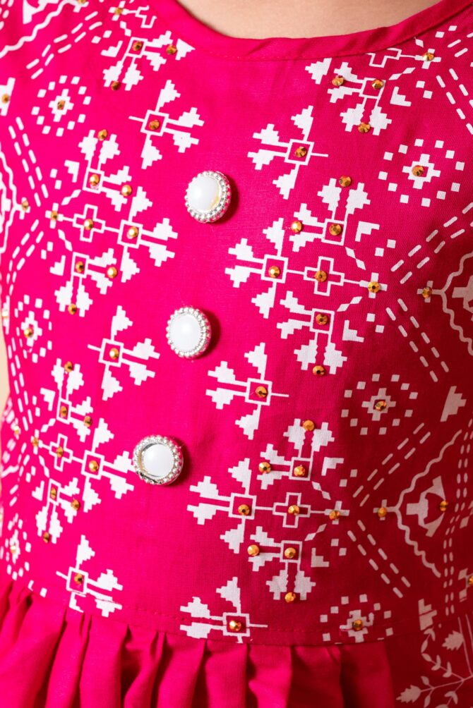 Badshah New Dresses Cotton Blend Casual Printed Short Sleeves Long Kurta And Pallazzo Set For Girls Kids (Pink) - Image 4