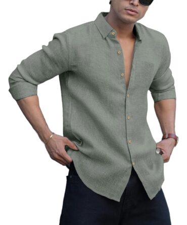 Men's Solid Linen Cotton Shirt | Casual | Plain | Full Sleeve | Summer-Regular Fit| Men Stylish Shirt | Everyday Formal Wear (in, Alpha, L, Regular, Grey)
