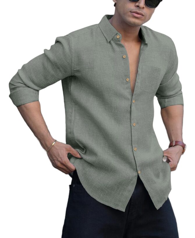 Men's Solid Linen Cotton Shirt | Casual | Plain | Full Sleeve | Summer-Regular Fit| Men Stylish Shirt | Everyday Formal Wear (in, Alpha, L, Regular, Grey)