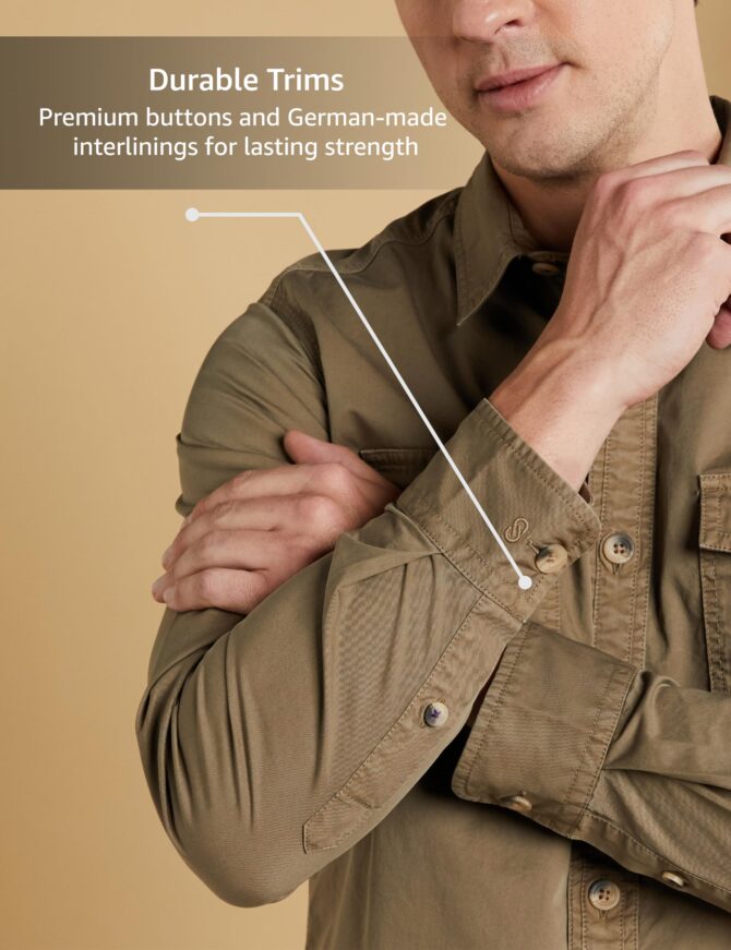 Symbol Premium Men's Casual Washed Cotton Twill Shirt (Regular Fit) (Khaki_M) - Image 3