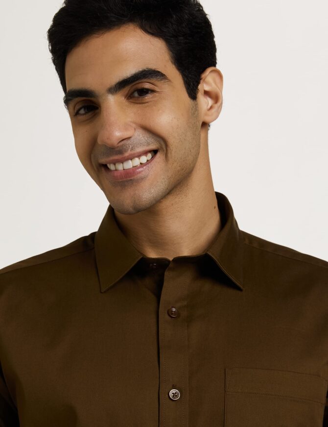 Amazon Brand - Symbol Men's Solid Cotton Formal Shirt | Plain | Full Sleeve - Regular Fit (Available in Plus Size) (Brown_42) - Image 7