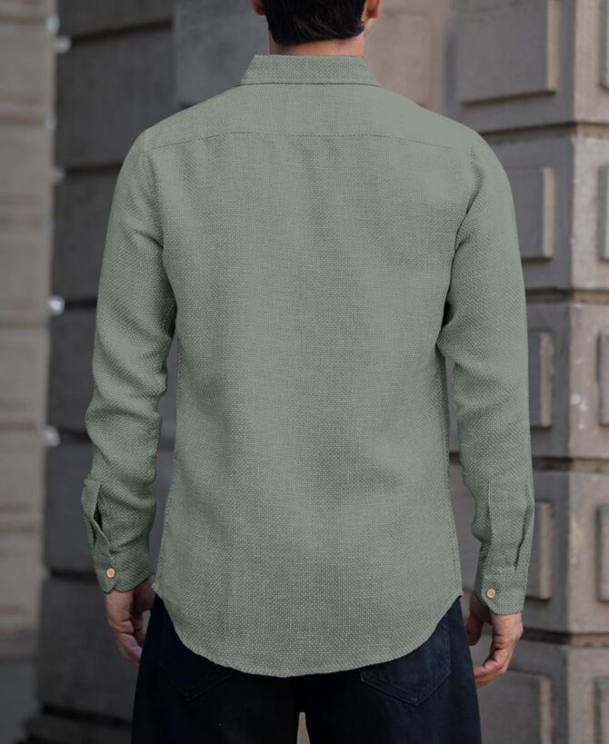 Men's Solid Linen Cotton Shirt | Casual | Plain | Full Sleeve | Summer-Regular Fit| Men Stylish Shirt | Everyday Formal Wear (in, Alpha, L, Regular, Grey) - Image 4
