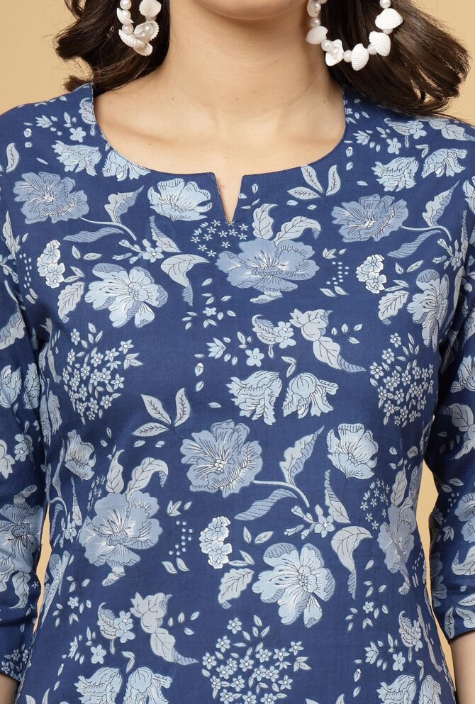Pistaa's Women's Cotton Printed Night Suit Top And Pajama Set (Medium, Indigo Blue) - Image 4