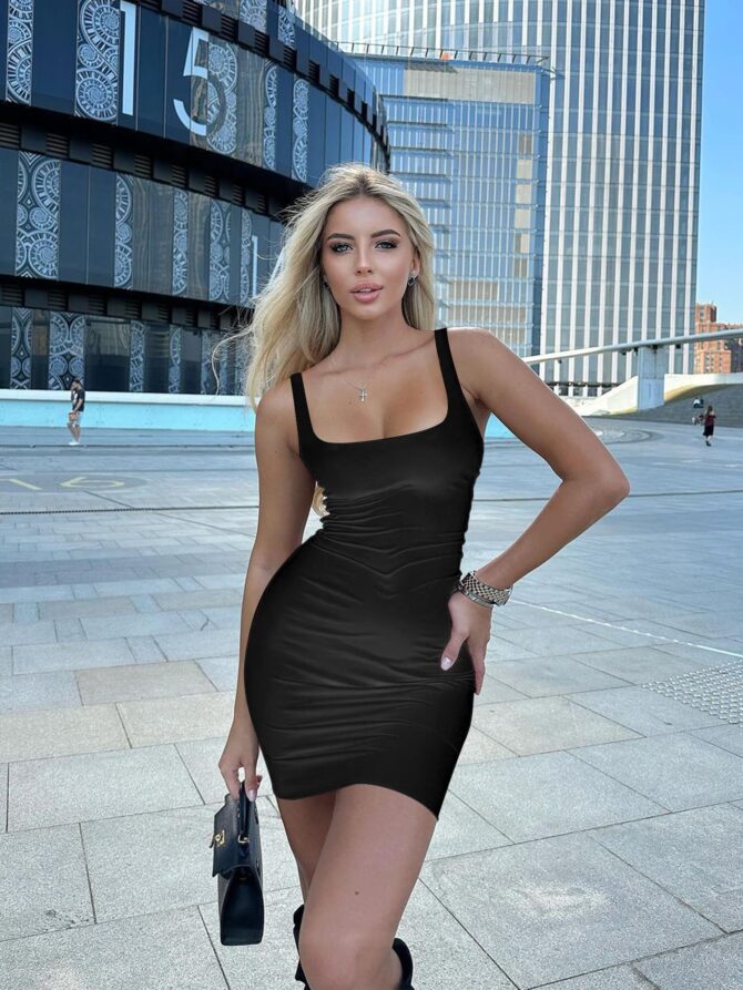BORIFLORS Women's Casual Basic Tank Top Sexy Sleeveless Bodycon Mini Club Dress,X-Large,Black - Image 3