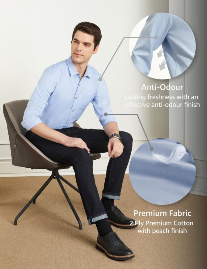Symbol Premium Men's Cotton Smart Casual Shirt (Regular Fit | Solid Oxford | All Day Fresh) (SP-M-S24-CS-103_Light Blue_XL) - Image 5