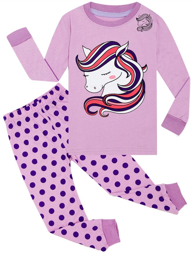 Qtake Fashion Girls Pajamas Toddler Pjs Set 100% Cotton Kids Sleepwear 2 Piece Child Clothes Size 2-12 Years, Pajamas, 3T