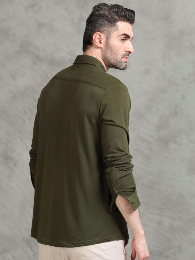 StitchX Solid Shirt for Men Cotton Full Sleeves Regular Fit Plain Mens Shirts Spread Collar Stylish Casual Shirts for Mens Comfortable Fashionable Office Party Casual Wear Mens Shirt Olive Green L - Image 7