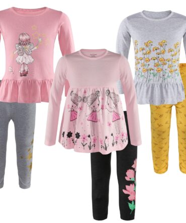 TotzTouch Cotton Premium Girls Night Wear T Shirt & Pyjama Full Sleeves | Night Dress for Girl Kids | Night Dresses Tee Top & Pajama Pant Set of 3