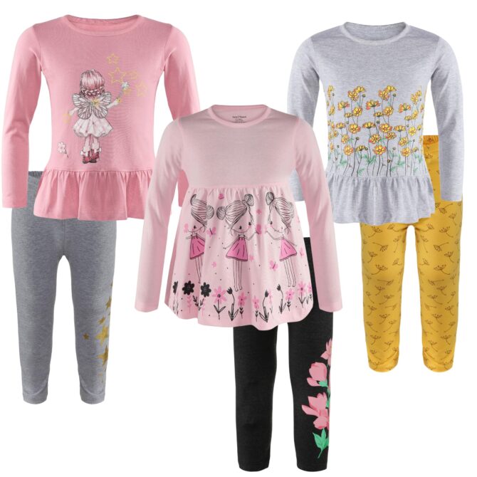 TotzTouch Cotton Premium Girls Night Wear T Shirt & Pyjama Full Sleeves | Night Dress for Girl Kids | Night Dresses Tee Top & Pajama Pant Set of 3