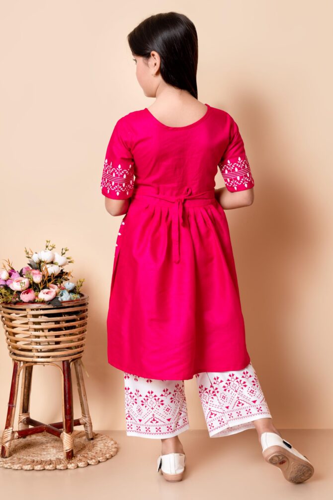 Badshah New Dresses Cotton Blend Casual Printed Short Sleeves Long Kurta And Pallazzo Set For Girls Kids (Pink) - Image 2