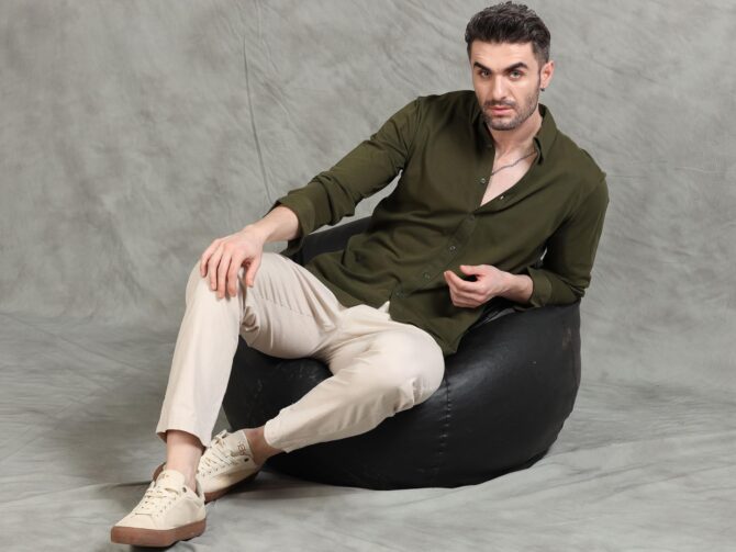StitchX Solid Shirt for Men Cotton Full Sleeves Regular Fit Plain Mens Shirts Spread Collar Stylish Casual Shirts for Mens Comfortable Fashionable Office Party Casual Wear Mens Shirt Olive Green L - Image 8