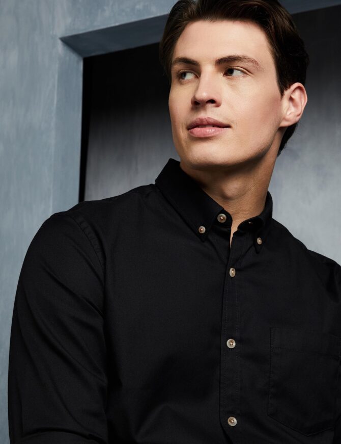 Symbol Premium Men's Stylish Solid All Day Fresh Buttondown Casual Shirt - Regular Fit | Plain | Full Sleeve | Cotton Semi Formal Wear (Available in Plus Size & Combo Pack) (Black_S) - Image 5